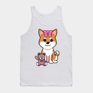 Funny orange dog is holding a teddy bear Tank Top